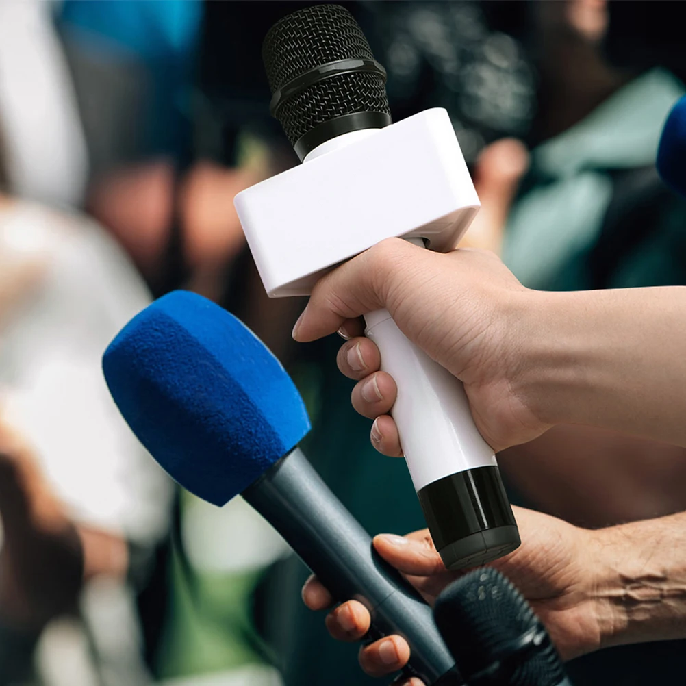 

Portable Microphone Station Logo Durable ABS Plastic Interview Mic Flags Triangular Black Design Easy Installation Wide