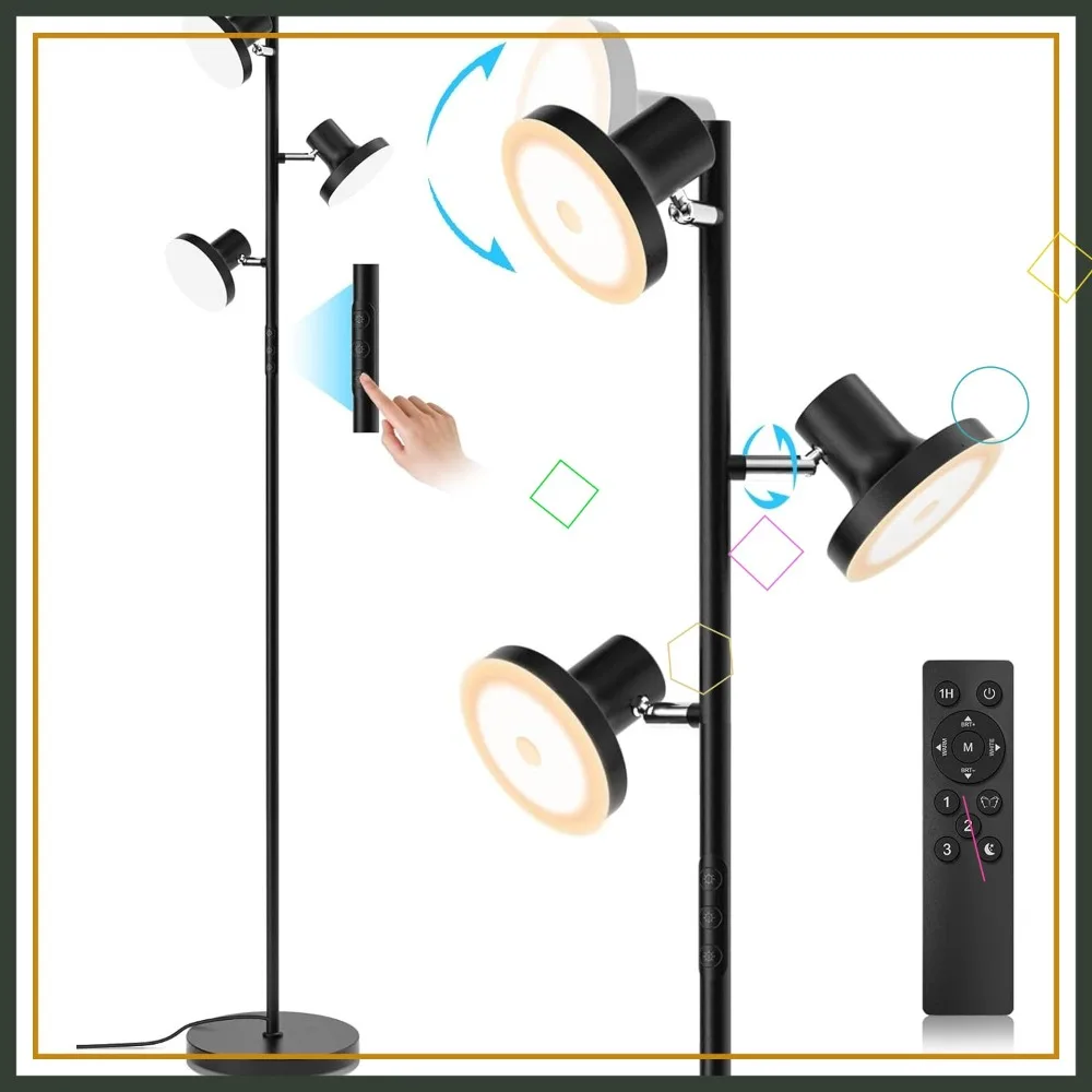 

36W LED Tree Floor Lamp with Remote & Touch Control, Dimmable Standing Light, 4 Color Temperatures for Living Room, Bedroom