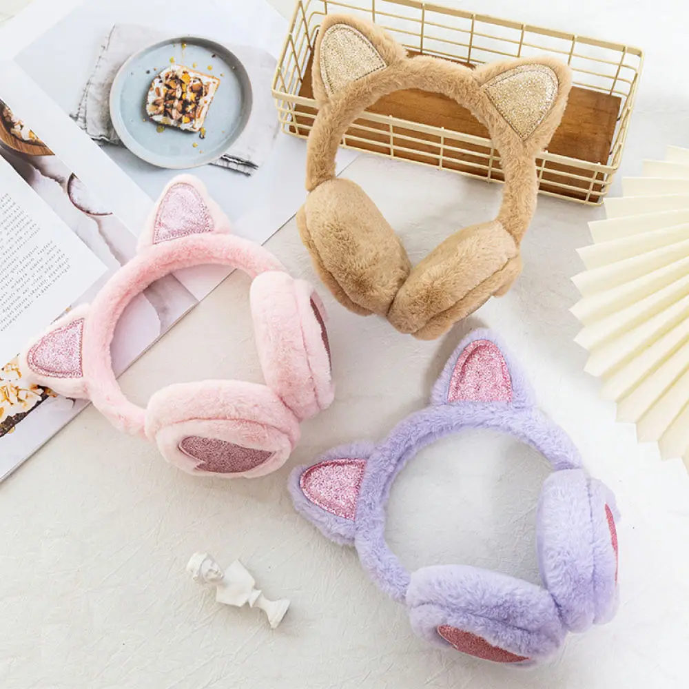 Cute Cat Ear Plush Earmuffs Winter Warm Ear Covers Adjustable Headband Soft Thermal Ear Muffs For Women Kids Outdoor Wear