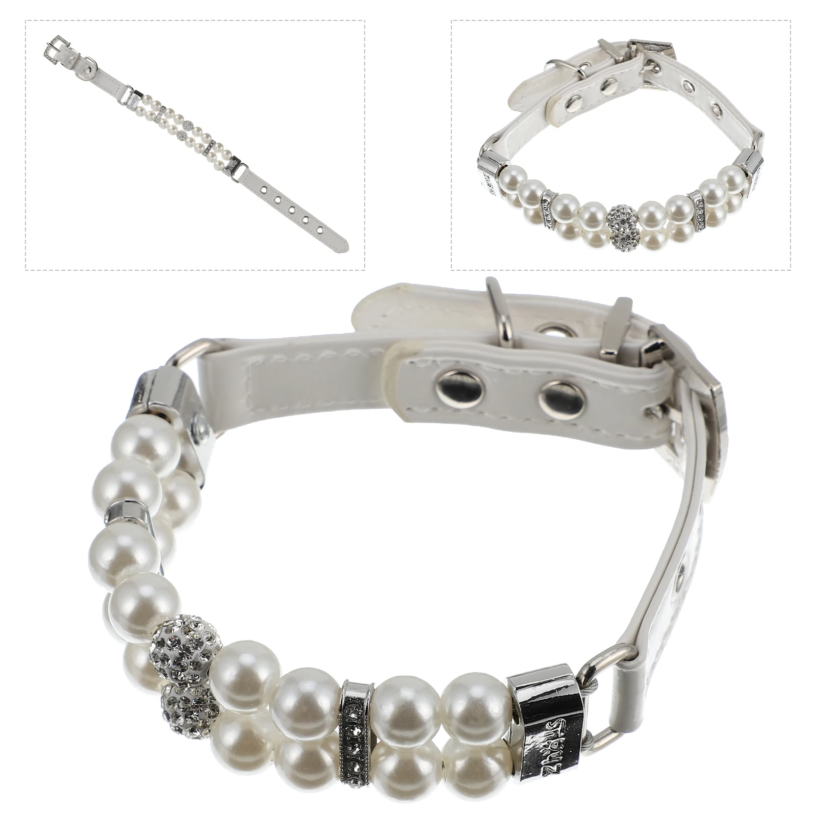 

Adjustable Dog Pearl Collar Imitation Pearls Necklace for Dogs Cats Pet Supplies Collar with Leash Flexible Straps Easy Wear