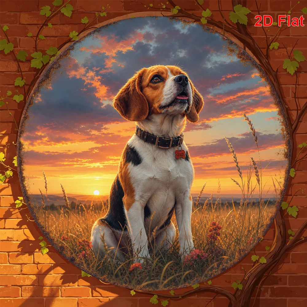 2D Flat 1pc Beagle Dog Pattern Metal Tag Sign Round Decorative Painting, Size (7.87In X 7.87In / 20Cm X 20Cm), Suitable for Room