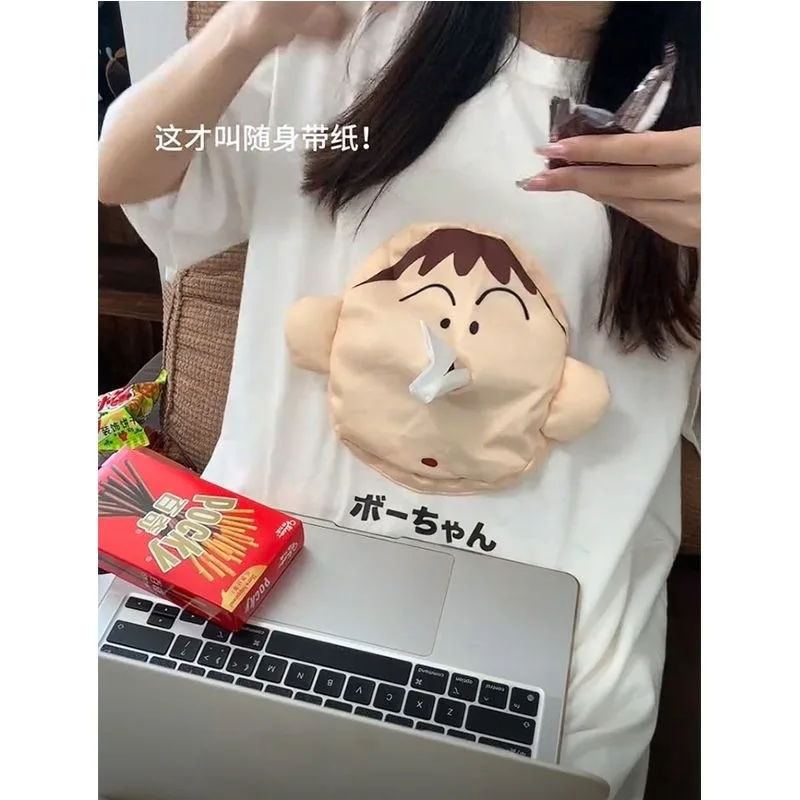 Miniso Crayon Shin Chan Boochan T-shirt Carry Paper With You Creative New Cute Cartoo 3D Dumb Paper Short Sleeve Tops Fun Gift