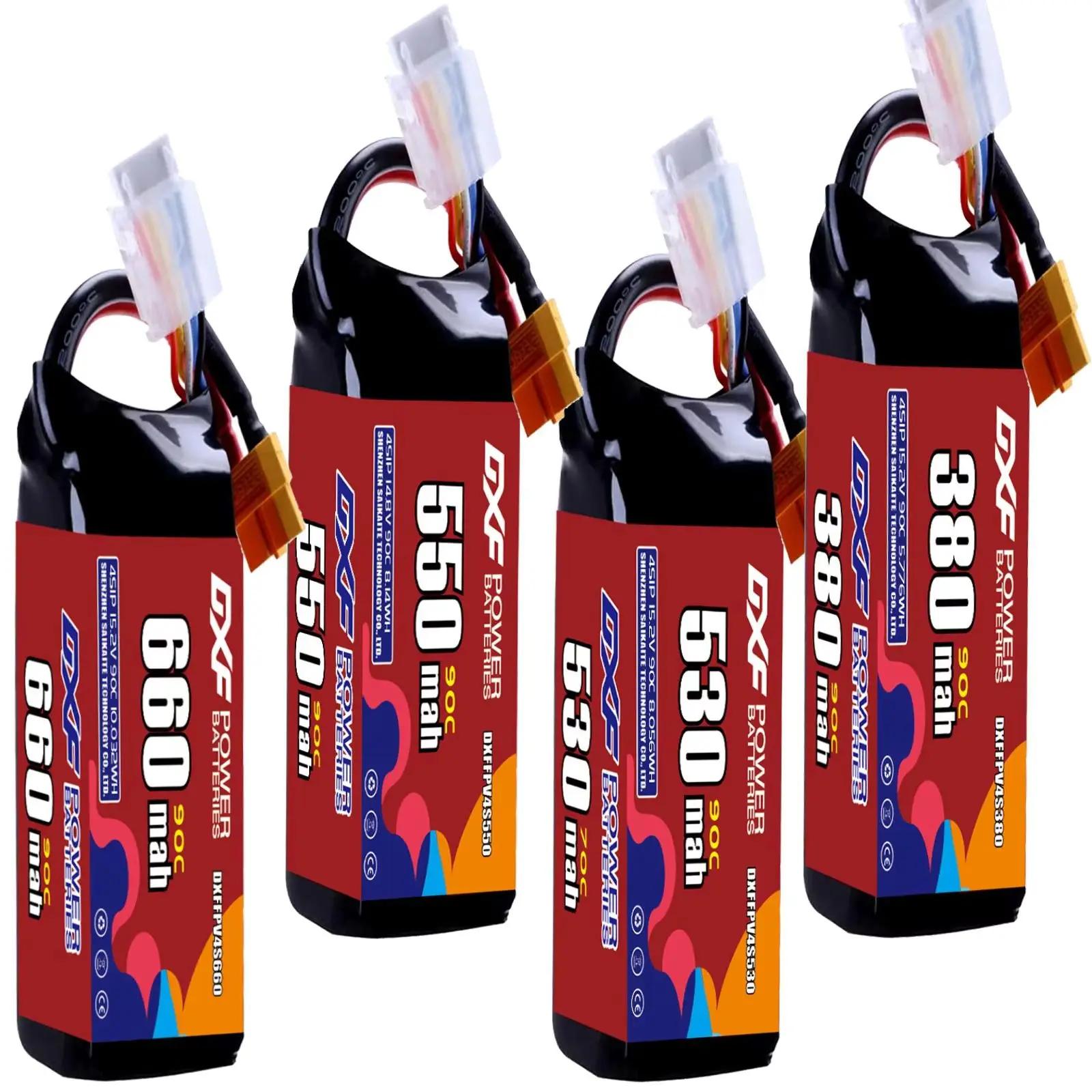 

DXF Lipo 4S Battery 15.2V 380mAh 530mAh 550mAh 660mAh 90C with XT30 XT60 JST Plug Airplane Helicopter Quadcopter FPV Drone