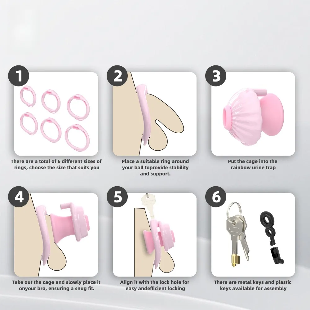 قفص العفة الصغيرة مع 6 حلقات القضيب ABS قفص القضيب سيسي الإحليل العفة قفل مع القسطرة BDSM ألعاب الجنس الكبار للرجال #4