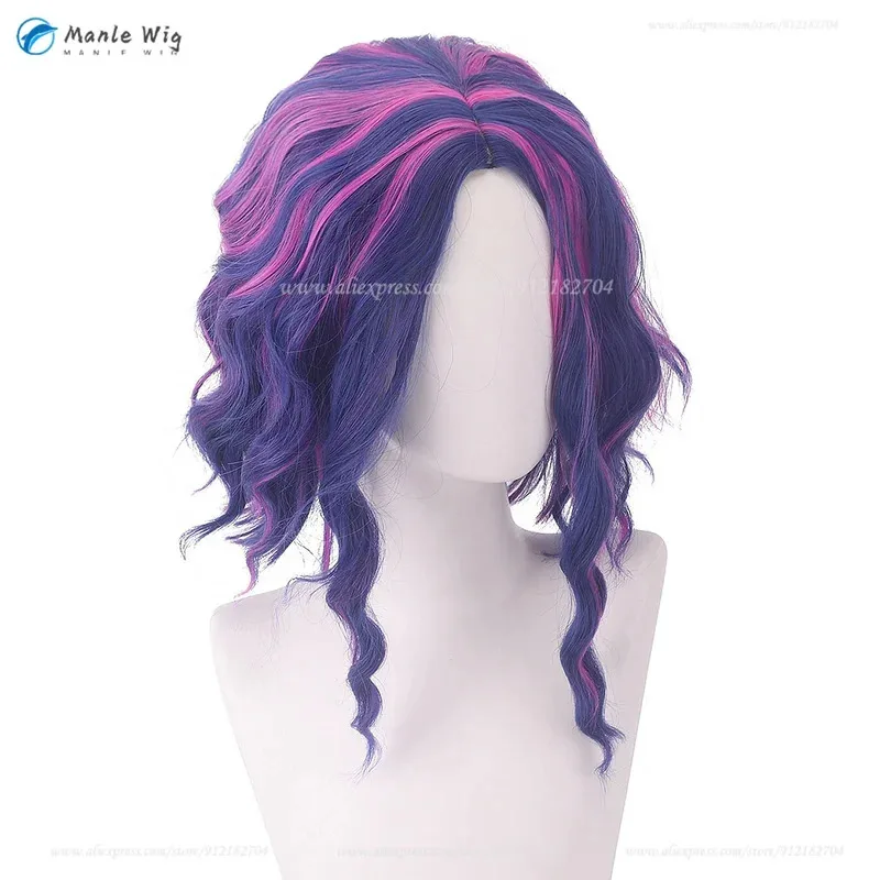 qq681Anime Cosplay 46 cm Blu Viola Misto Rosa Cruly Lady Nagant Capelli resistenti al calore Giochi di ruolo Parrucche + Parrucca C