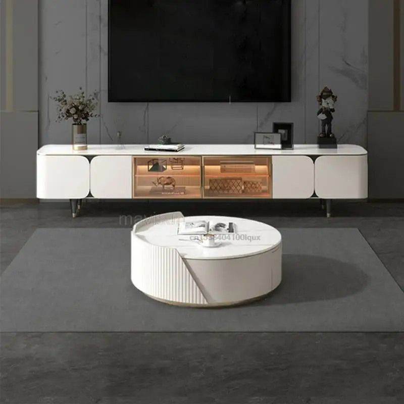 Table basse blanche ronde et rectangulaire, Design créatif post-moderne, meuble TV, haut de gamme, au sol, salon, Table à thé