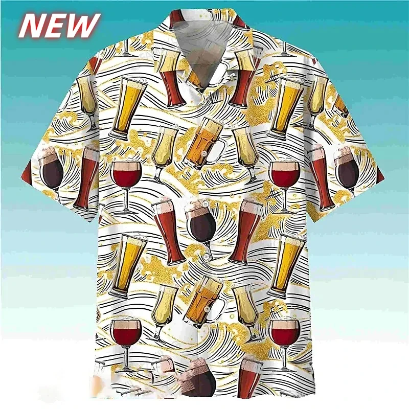 

Cool Beer Festival Pattern Hawaiian Shirt For Men Fun Colorful 3D Print Aloha Shirts Summer Casual Short Sleeve Blouse Lapel Top