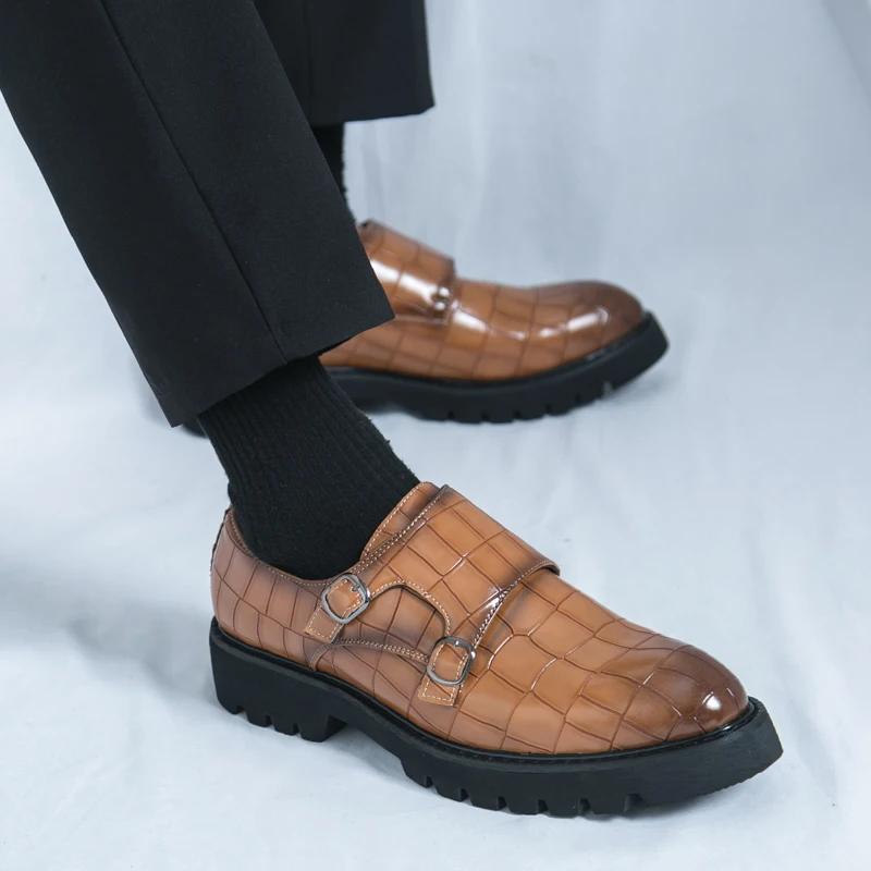 

Модные мужские повседневные кожаные лоферы на толстой подошве в корейском стиле, увеличивающие рост, деловые модельные туфли без шнуровки для делового офиса