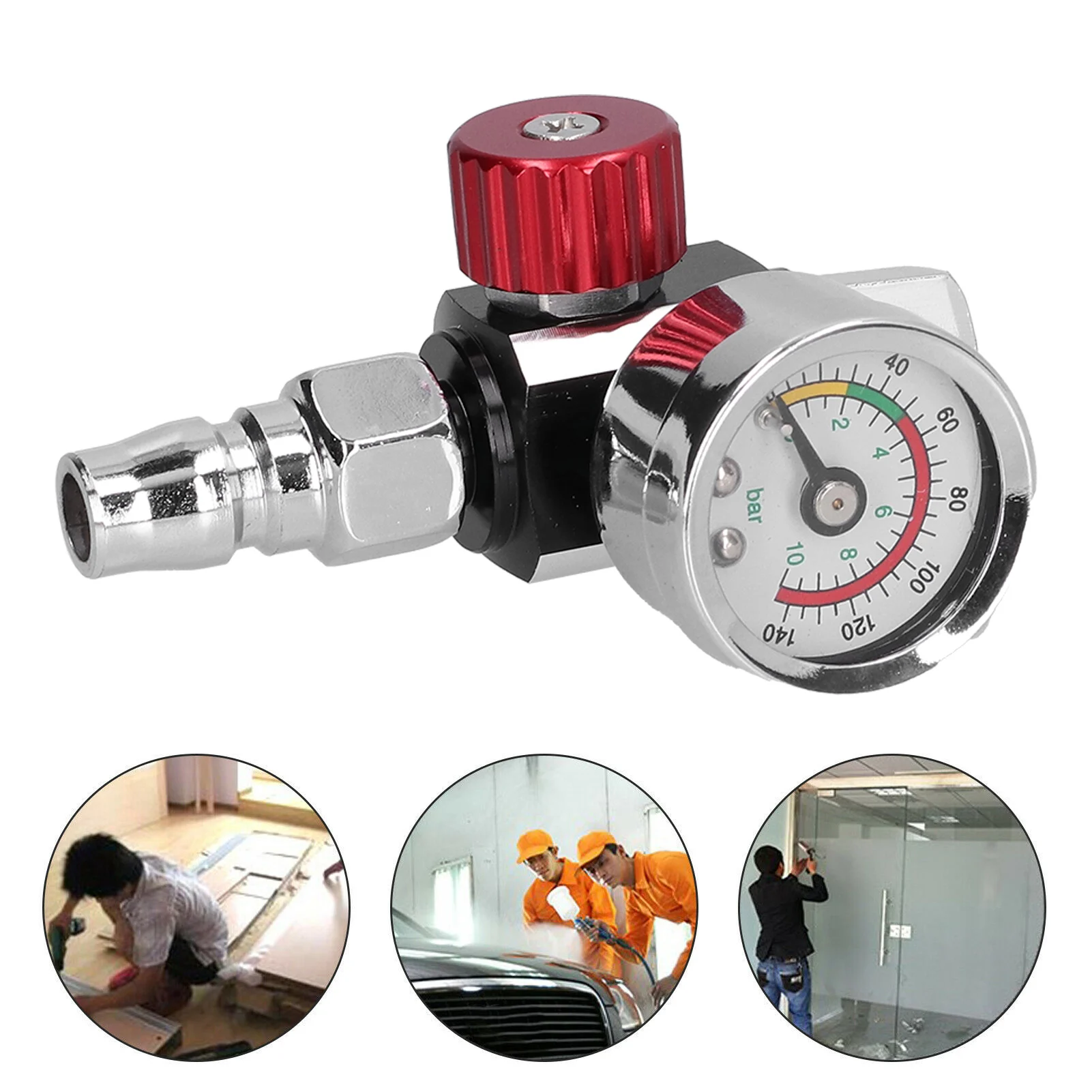 

0-140psi/0-10bar G1/4in Thread Spray Paint Gun Air Pressure Regulator Pressure Regulating Adjusting Valve Gauge