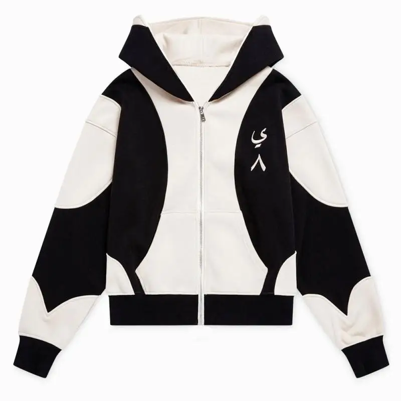 2025 European and American Ins style autumn and winter color blocking splicing street casual cardigan zipper letter embroidery h