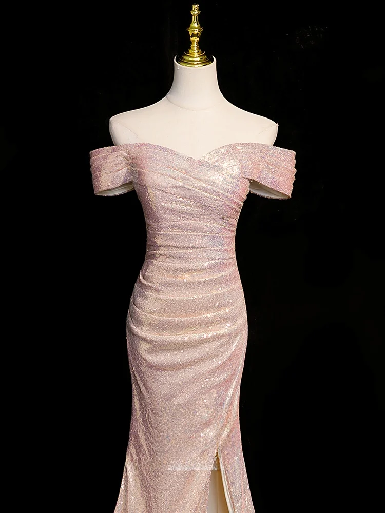 

Ele One-oulder Evening Gown Women's New 2025 High-End Fi Tail Skirt Sexy Beaded Mid-Waist Polyester Blend Elastic Fiber