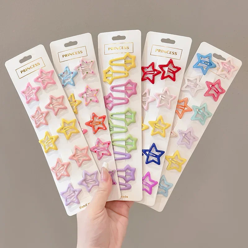 

10PCS New Fashion Girls Colorful Star Waterdrop Shape Cute Hairpins Kids Sweet Hair Ornament Clip Barrettes Hair Accessories