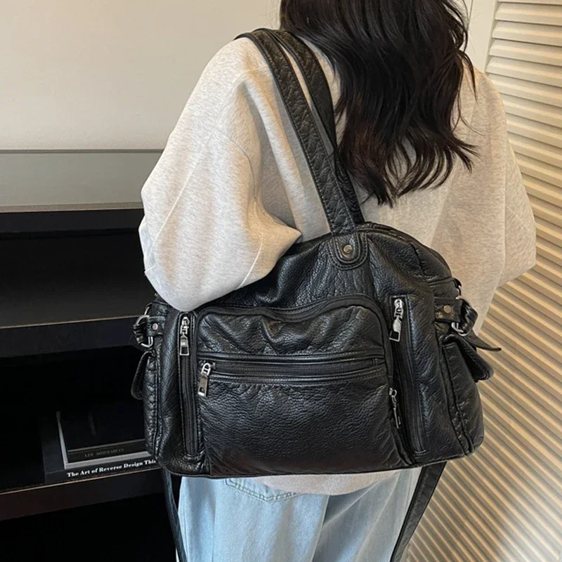 

Женская большая сумка из искусственной кожи в стиле ретро с личи, универсальная сумка через плечо, женская повседневная сумка для хранения на работу, женская сумка