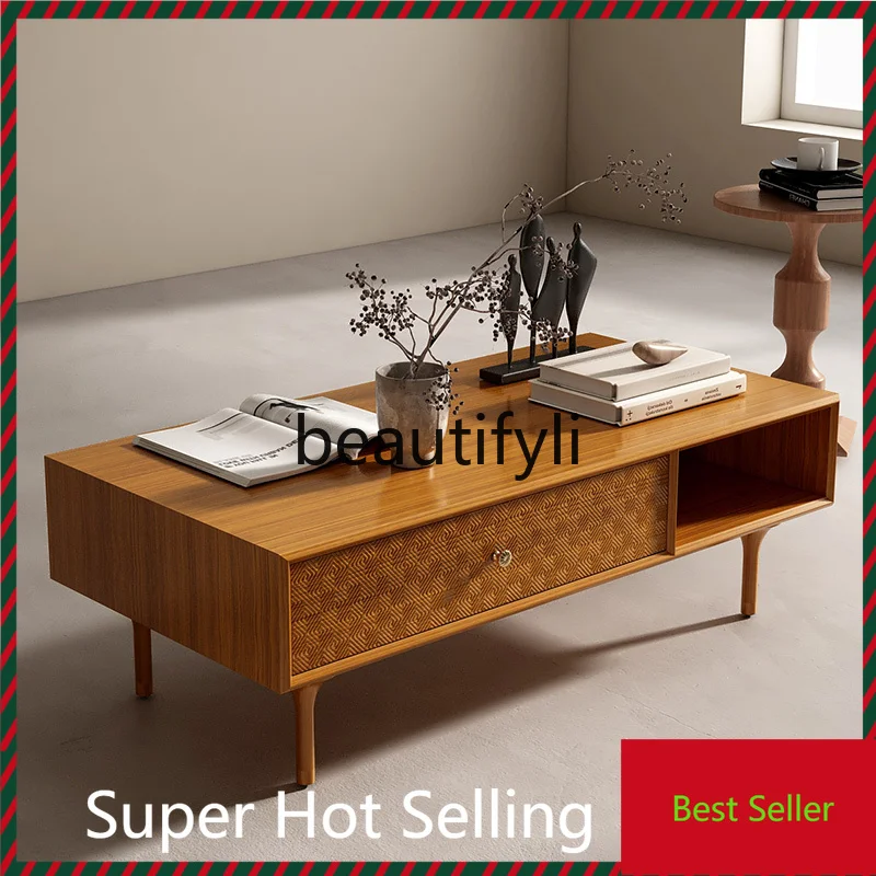 

Teak furniture coffee table Chinese ancient style retro wabi style Nordic Danish solid wood living room New Chinese style G1218