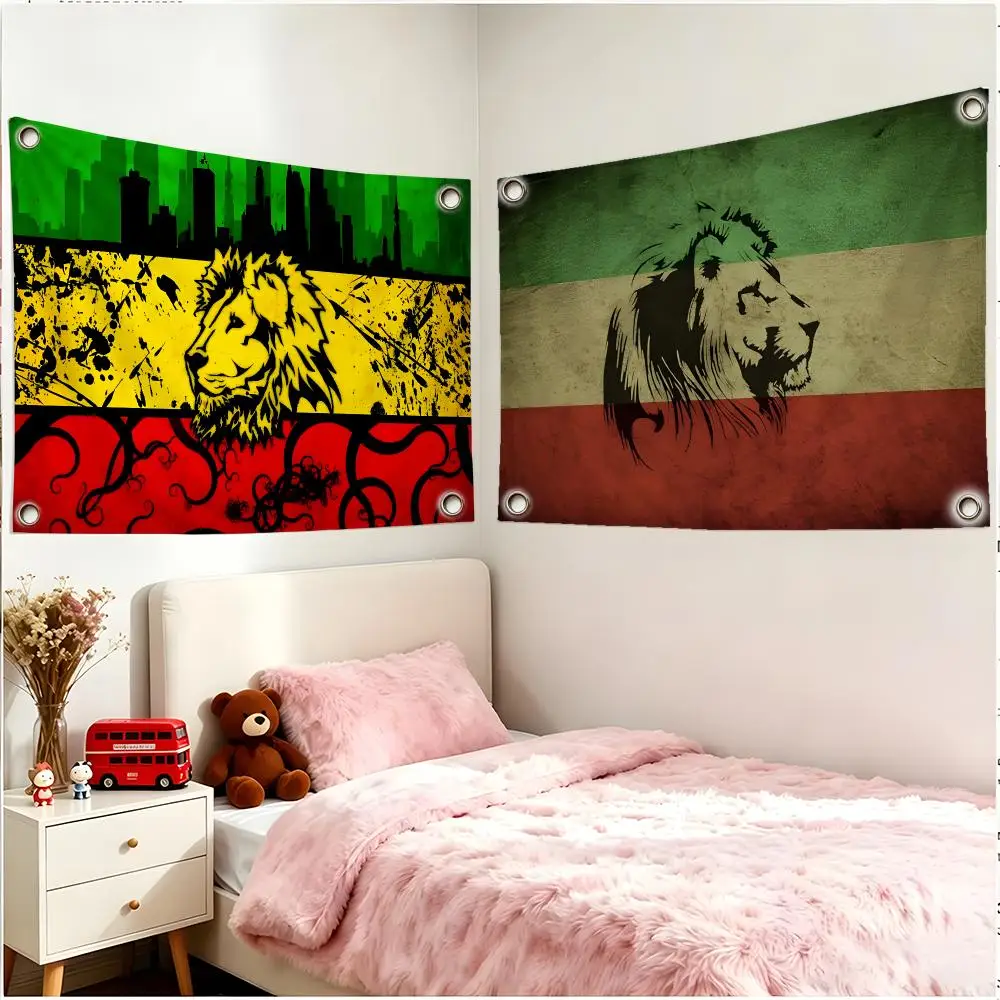 Symbol Culture Rasta Lion Flags Four Ring Borderless Art Decor Indoor Outdoor Use Simple Hang And Install