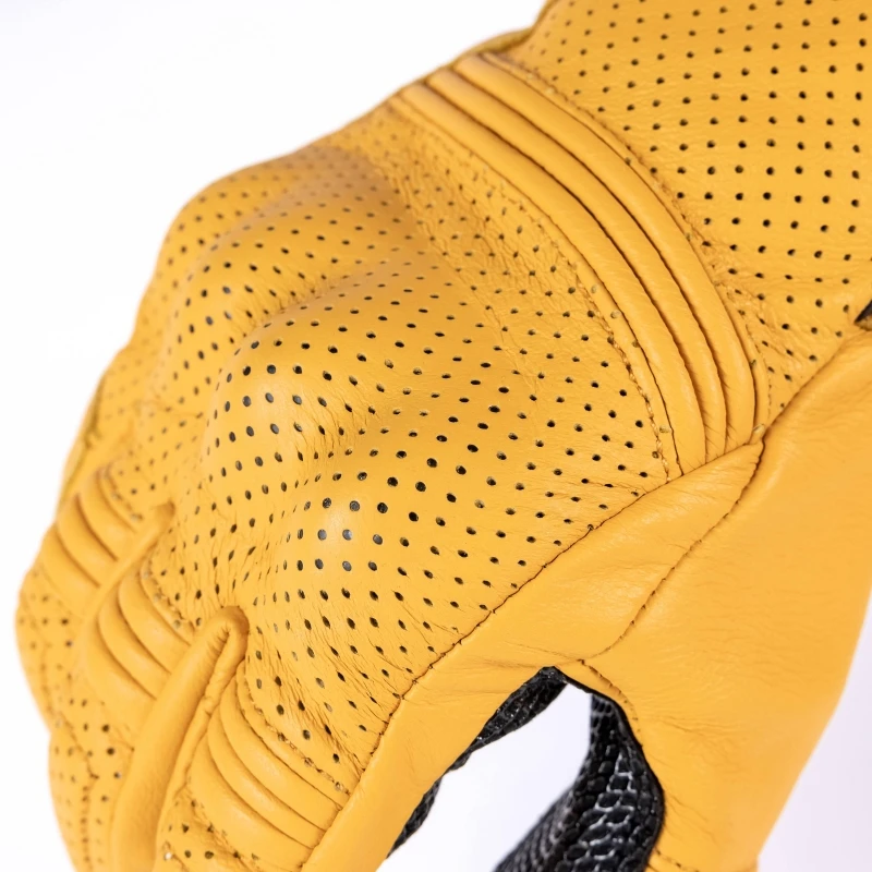 Retro Yellow Motorcycle Leather Gloves Perforated Summer Breathable Touch Screen Motobike Cycling Full Finger Gloves