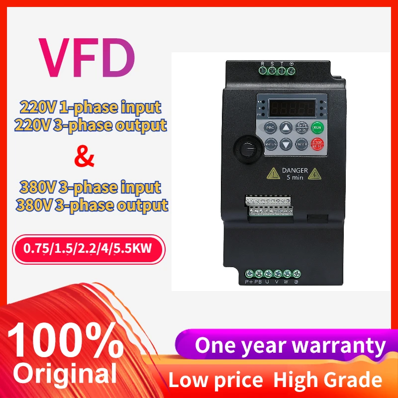 220V or 380V VFD inverter 0.75/1.5/2.2/4/5.5KW Variable Frequency Converter for 3phase Motor  AC Drive Speed Controller