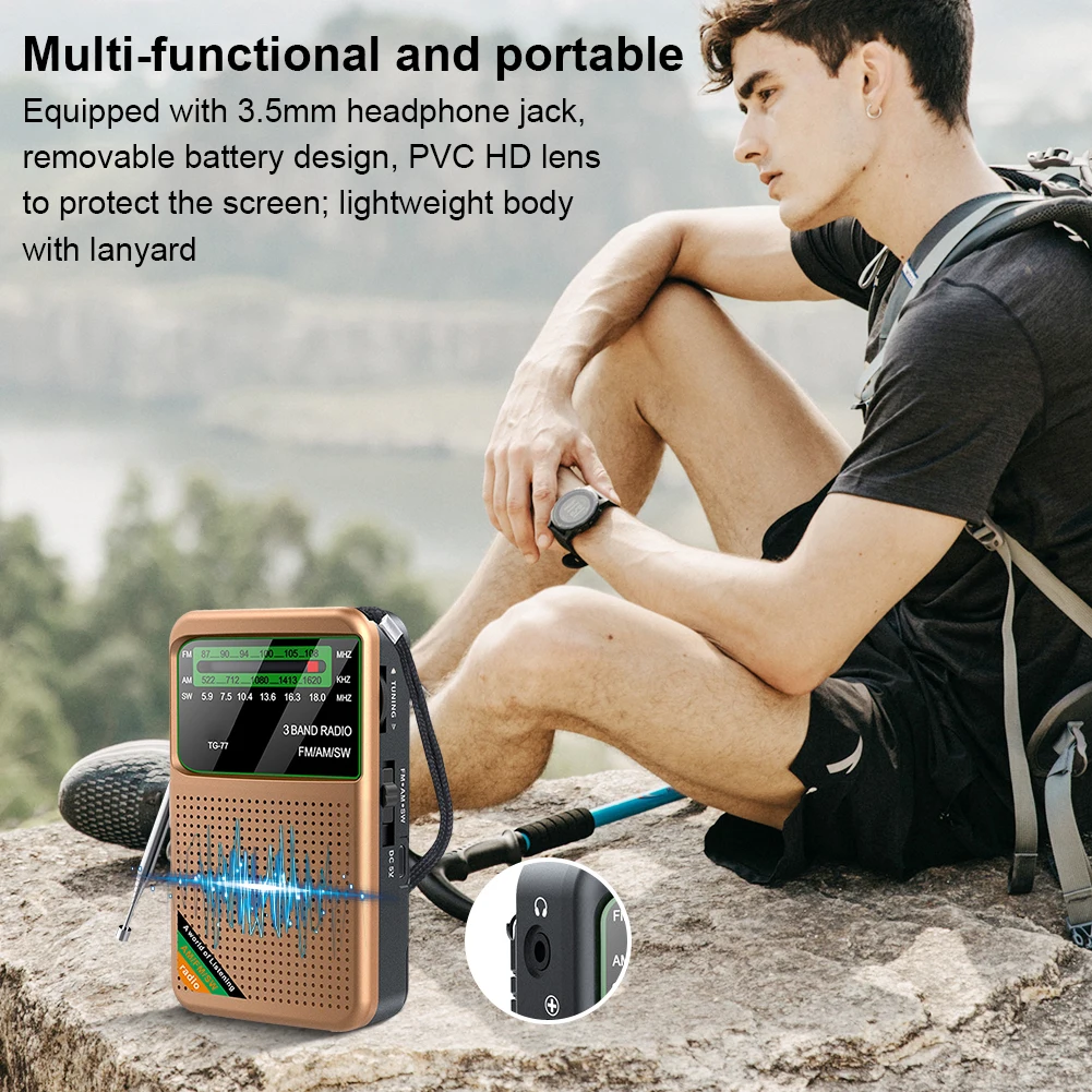 FM AM SW Radio with Headphone Jack Pocket Radio for Outdoor Camping Seniors Elderly Walking