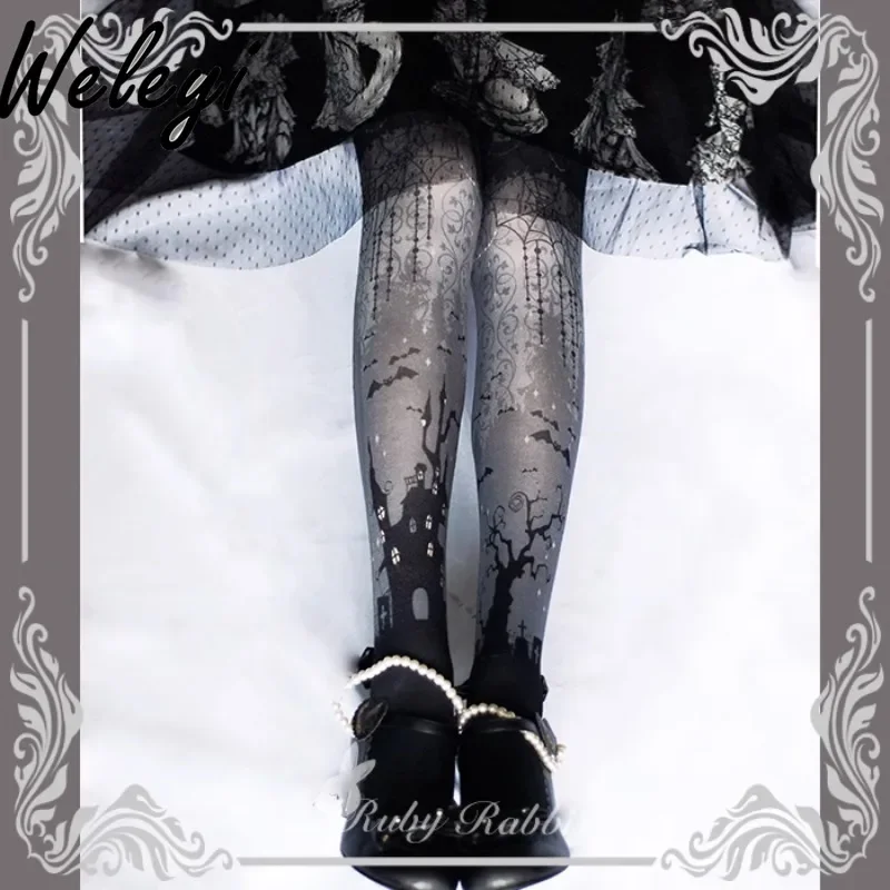 

Japanese Jirai Kei Style Tights Woman Rompers Sweet Halloween Stockings Original Lolita Pantyhose Women Print Bottoming Socks