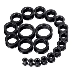 Pair Supersize Flexible Black Color Silicone Double Flared Ear Tunnel Plugs Flesh Tunnel Ear Gauge Expander Stretchers Piercing