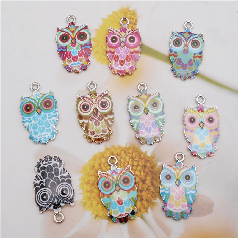 Julie Wang 10PCS Small Enamel Owl Charms Alloy Cartoon Bird Animal Pendants Necklace Bracelet Jewelry Making Accessory