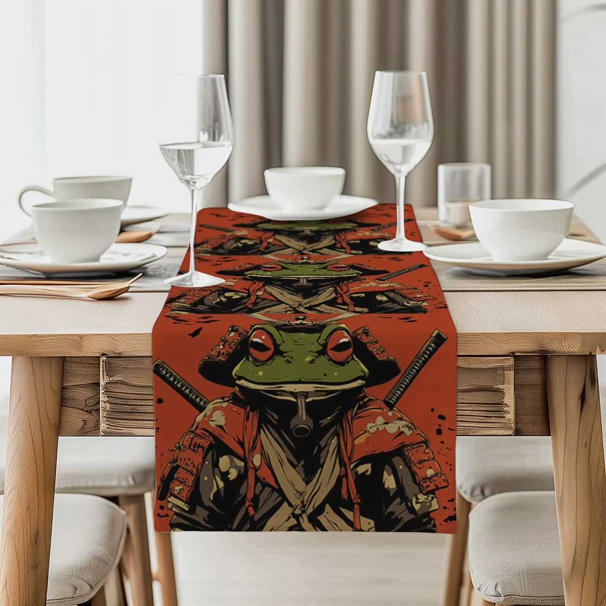 

print table runner New Year Frog Samurai Style Long cloth For Birthday,Wedding Bridal Shower Party Decor,Shower Party Supplies