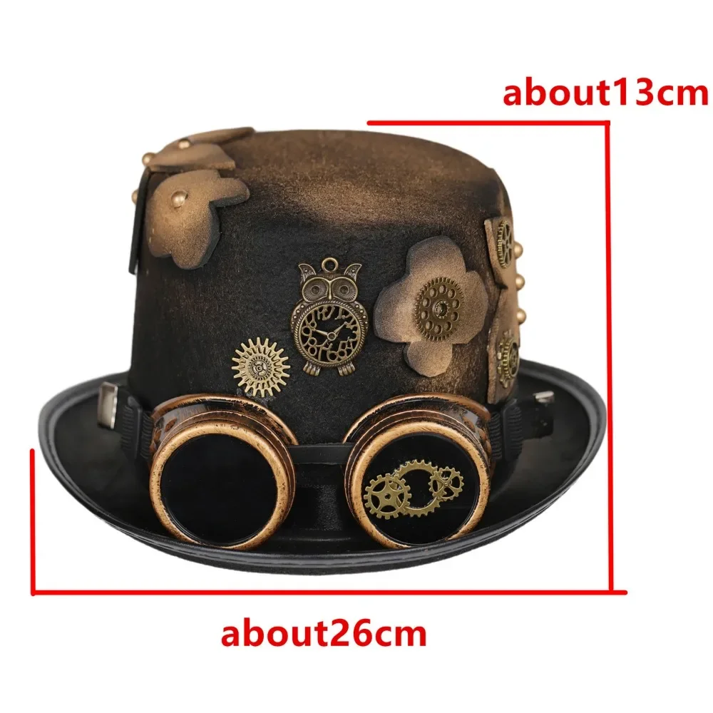 Funkcjonalny cylinder steampunkowy z odpinanymi goglami i kwiatowym elementem dla mężczyzn i kobiet Steampunk Hombre