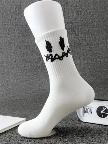 Random multiple pairs of men's crew socks graffiti ghost face unique street trend moisture wicking