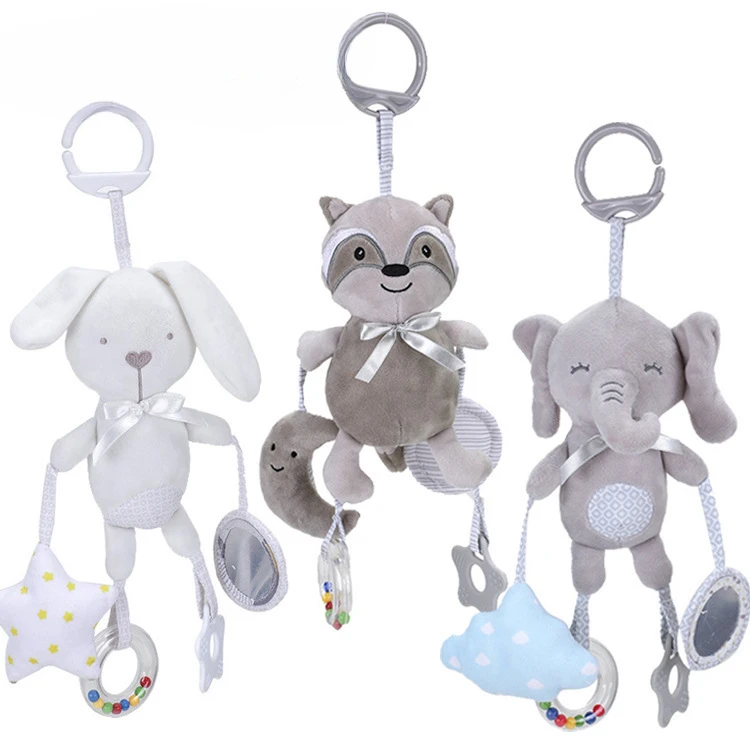 Newborn Stroller Bedside Bell Baby Cartoon Animal Cart, Bed Hanging Rocking Bell Soothing Plush Toys