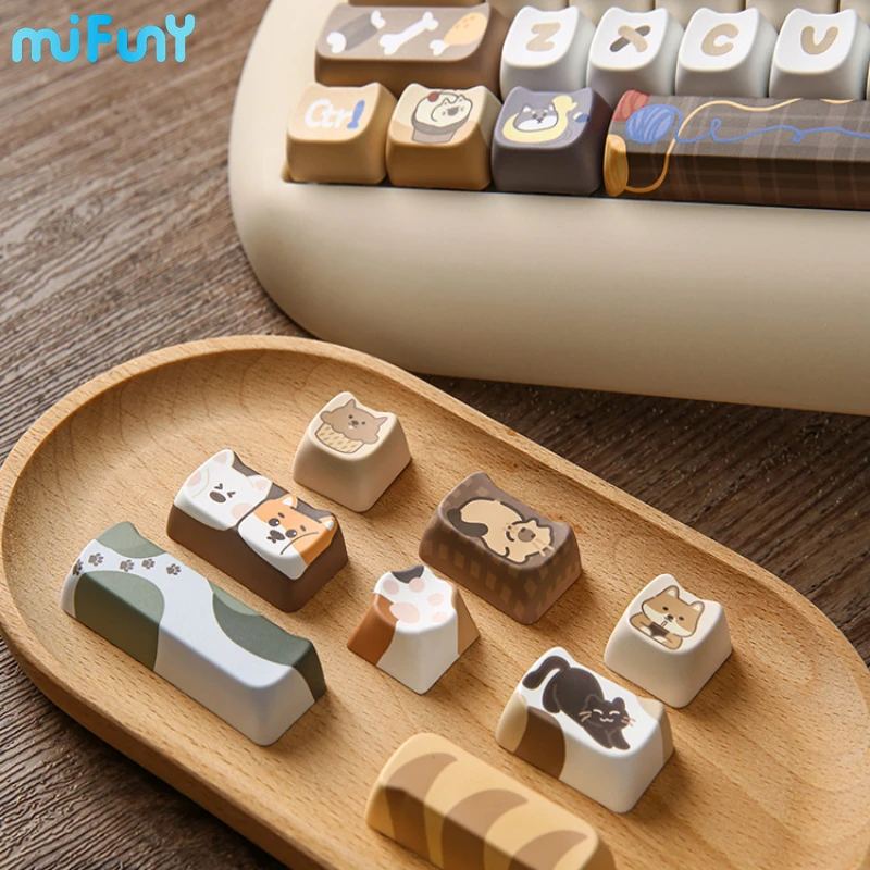 Imagem -06 - Mifuny-gato Bonito e Cão Keycaps Grupo Keycaps Keycap Alta Sublimação Pbt Acessórios Teclado Mecânico Mao Desenhos Animados Bonitos