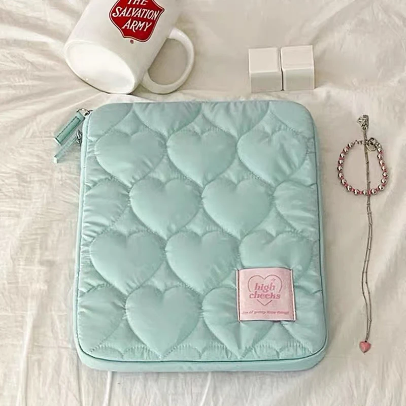 Korean Heart Laptop Bag Y2k Bow Knot Laptop Tablet PC Storage Pouch Women Cosmetics Organizer Bag Students Stationery Pouch