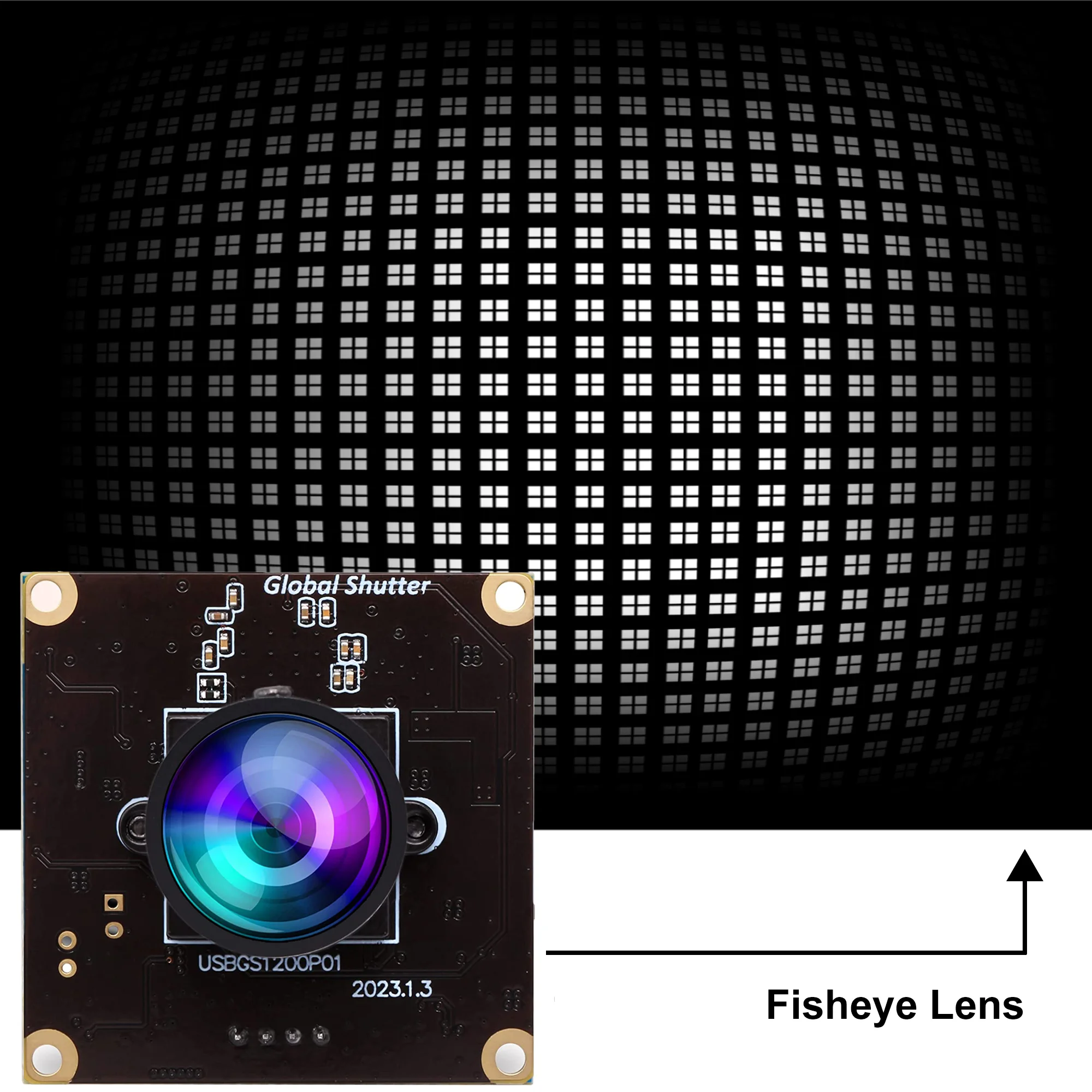 

ELP 1200P 90fps Global Shutter USB Camera Module with Fisheye Lens Wide Angle PC Webcam Board for High-speed photography