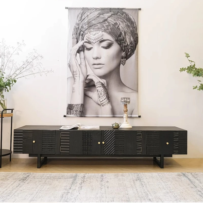 

Шкаф из цельного дерева в стиле ретро Mueble, простая подставка для телевизора, скандинавский дизайн, гостиная, резной напольный светильник, роскошная черная мебель для дома