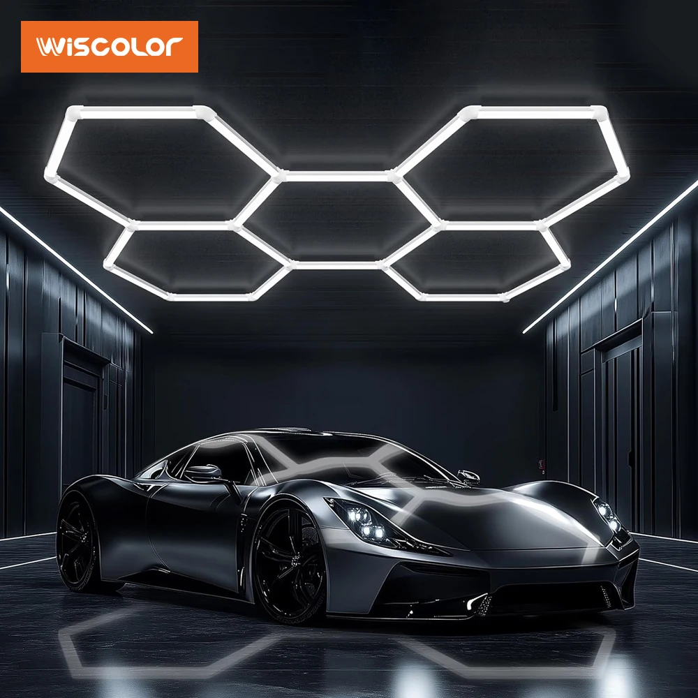 

Wiscolor Hexagon LED Garage Lights Gym Honeycomb LED Tube Car Detail Workshop Barbershop Bar Ceiling Lighting Customized