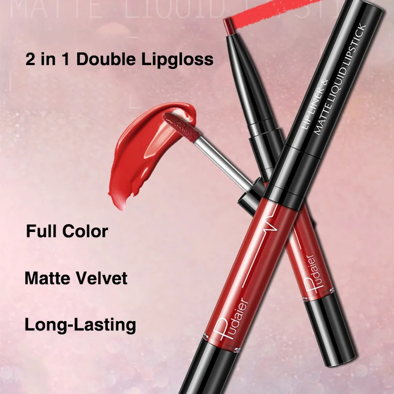 Double-end Matte Lipstick Pen Lip Liner Gloss Long-lasting Waterproof Tattoo Paint Lip Tint Matte Stick Lip Gloss Lip Pigment