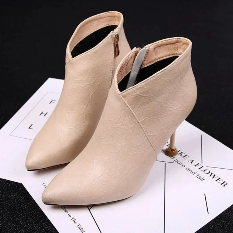 New Hot Sales Sexy Female Ankle Boots Heeled Very High Heels Short Boot Shoe for Women Leather Fashion Pumps Booties Footwear