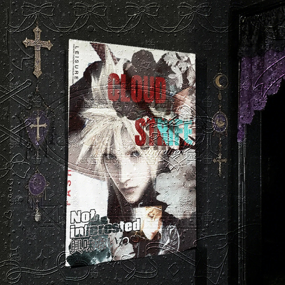 Final Fantasy Cloud Strife Wandteppich, Retro-Anime-Spiel-Poster Wandbehang, Ästhetischer Kunstteppich für Schlafzimmer- und Wohnheimdekoration