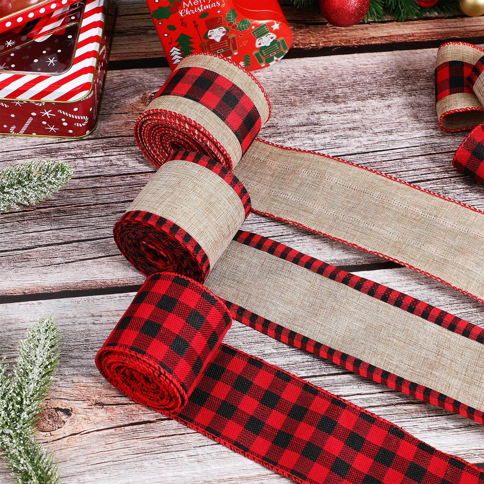 

3 Rolls Christmas Burlap Ribbon Buffalo Plaid Craft Bows Garland Decor 5 Yards Rustic Xmas Party Supplies Buffalo Plaid Ribbon