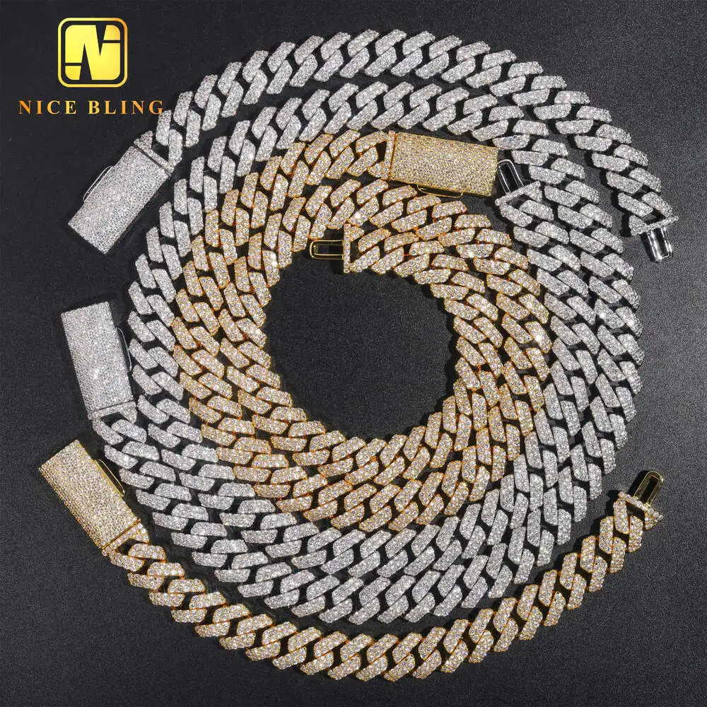 18k Gold Plated Brass Cuban Chains Fashion Hip Hop Men 12mm 5a Cz Cuban Link Cubic Zirconia Necklace and Bracelet