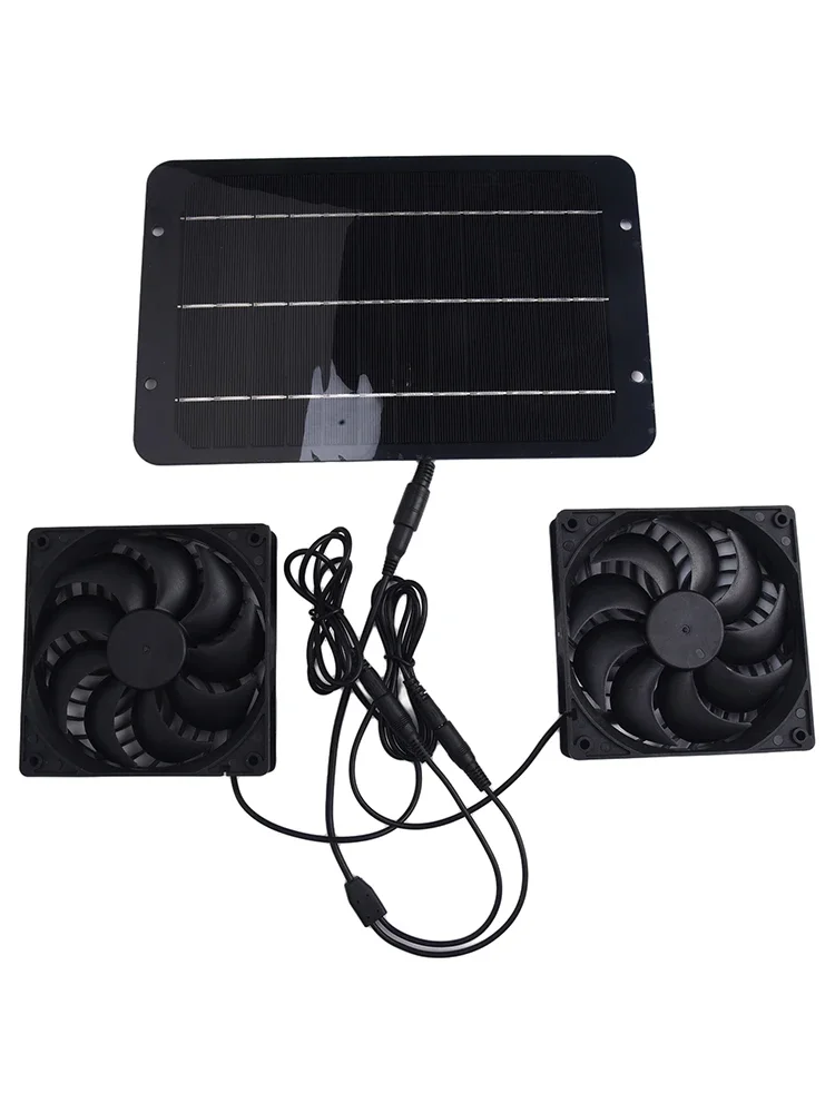 Solar Powered Fan 12V 10W Waterproof Dual Exhaust Fan For Camping Greenhouse Electric Ventilation Fan With Protective Net