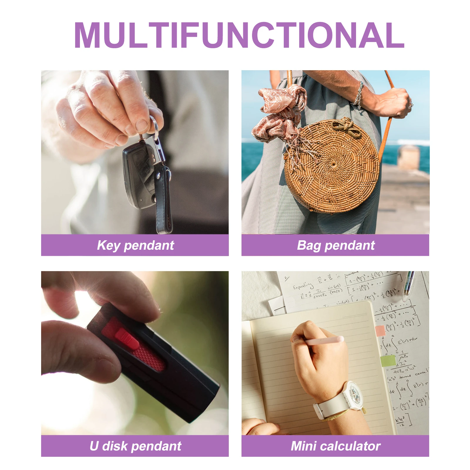 

3 Pcs Thin Mini Calculator Ring with Cover Portable Small Keychain 8 Digits Pocket