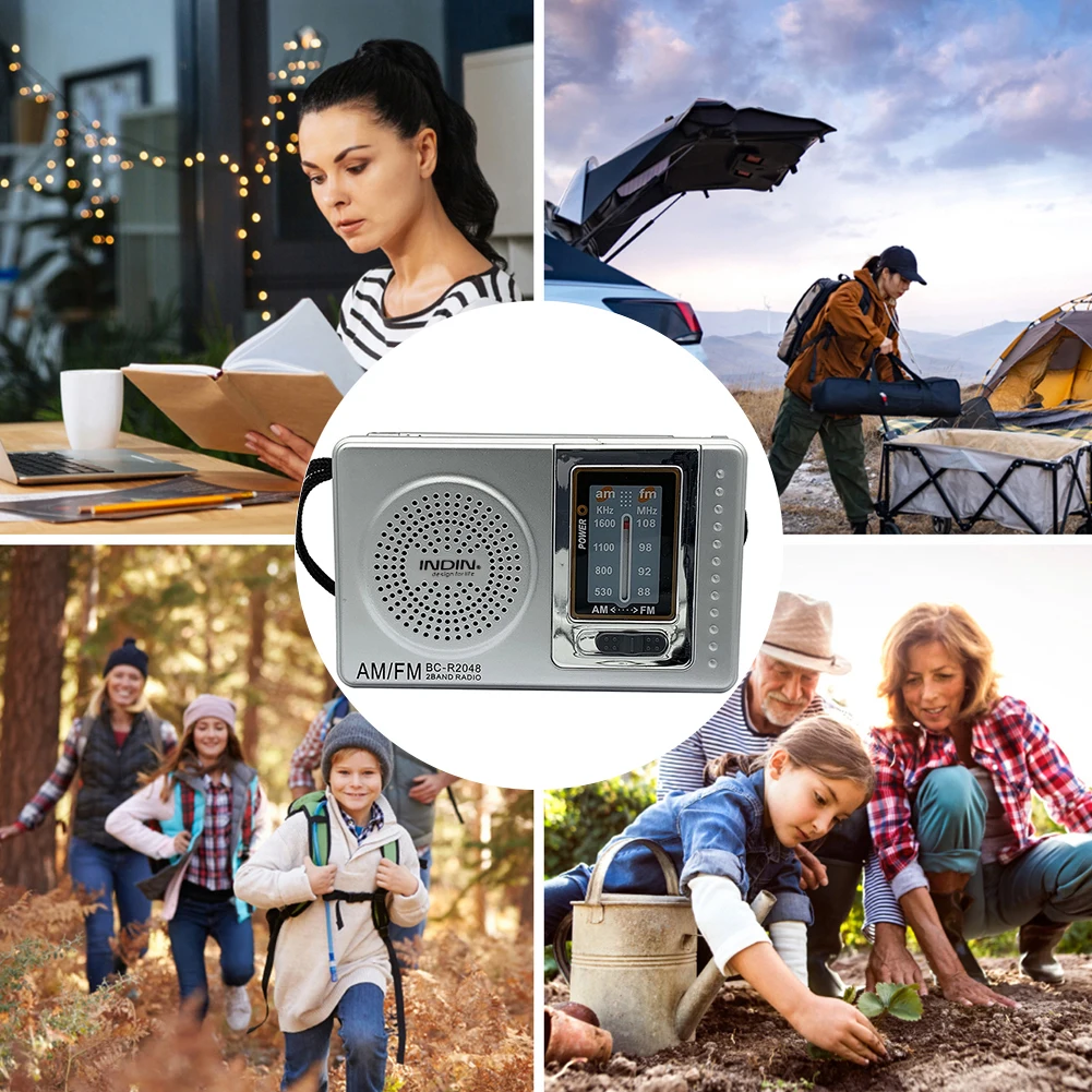 راديو FM/AM هوائي تليسكوبي ثنائي النطاق راديو الجيب يعمل بالبطارية مشغل راديو محمول مع مقبس 3.5 ملم مكبر صوت مدمج