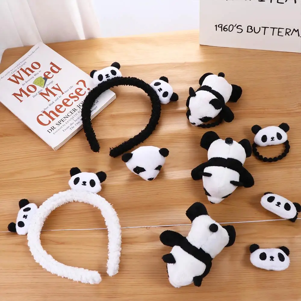 Chinese Internet Red Lovely Plush Panda Headband Hairpin Brooch Hair Rope Aggregate Cute 3D Animal Head Doll Hair Accessories