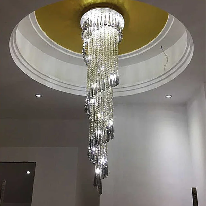 Lustre moderno iluminação escada fumaça cinza lâmpada de cristal design espiral decoração para casa luminárias