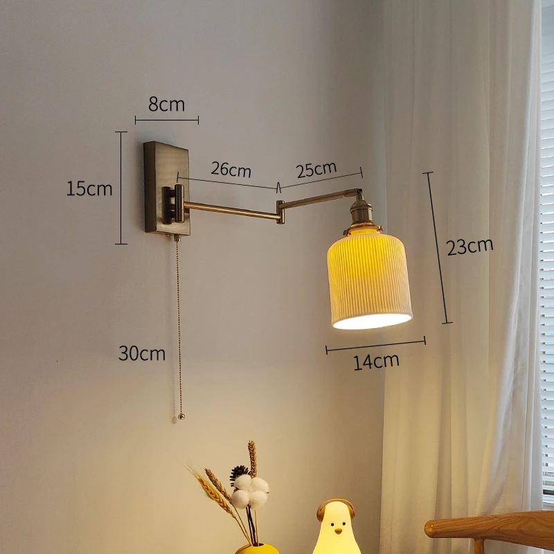IWHD Nordic Modern LED Wall Sconce Left Right Rotate Pull Chain Switch Bedroom Restaurant Bar Beside Lamp Ceramic Stair Light