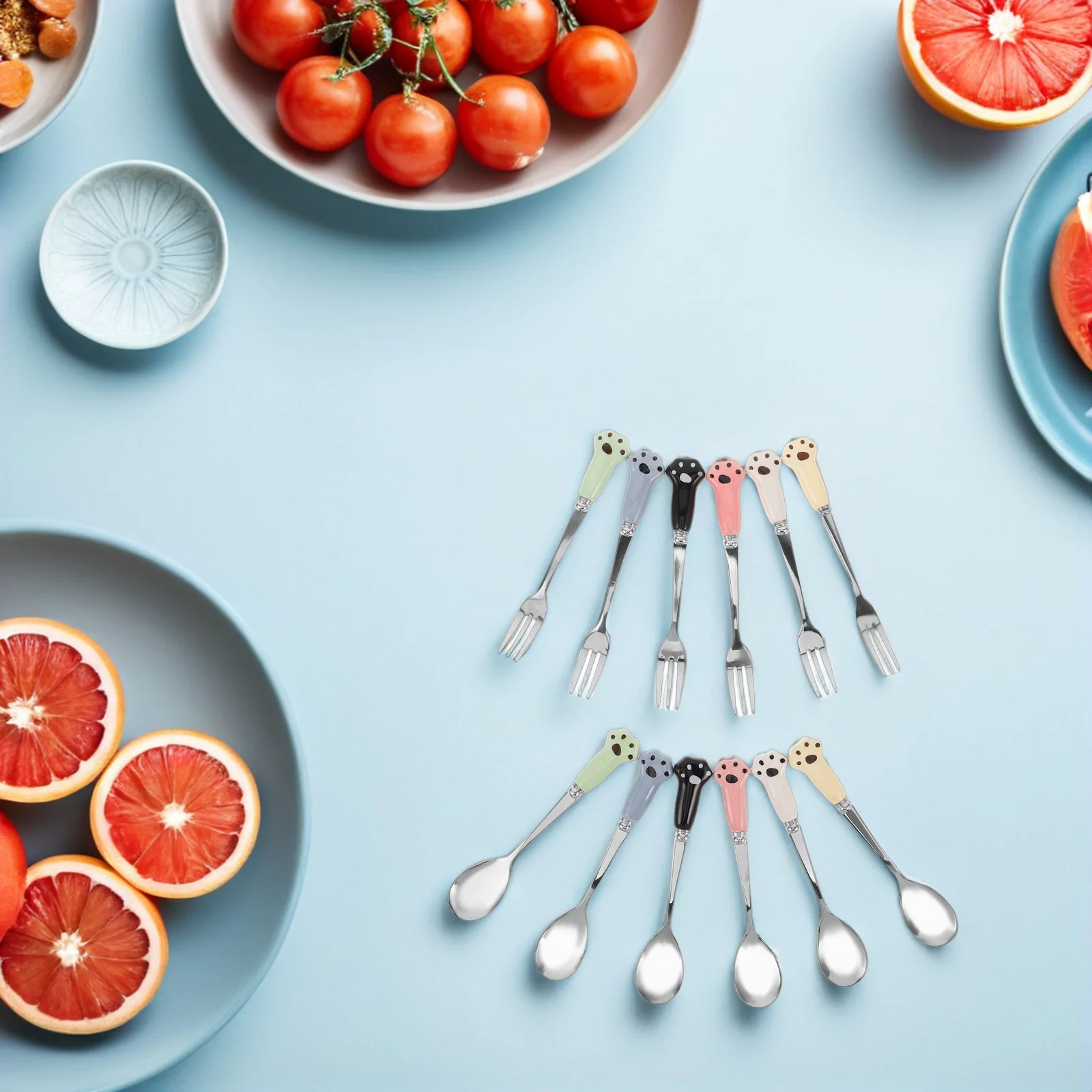 12 قطعة أدوات تغذية الحيوانات الأليفة الفولاذ المقاوم للصدأ مقبض طويل القط ملعقة الكلب الغذاء الرطب خلط شوكة متعددة الوظائف تغذية مغرفة- #6