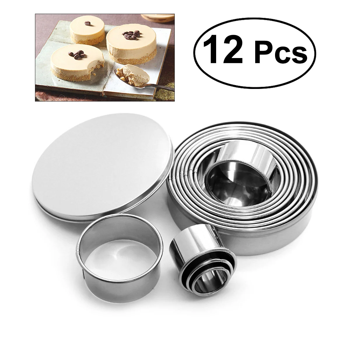 

12Pcs Round Shape Cookie Cutters Stainless Steel Baking Mold for Christmas Birthday Party DIY Pastries Dough Cookie Cutters