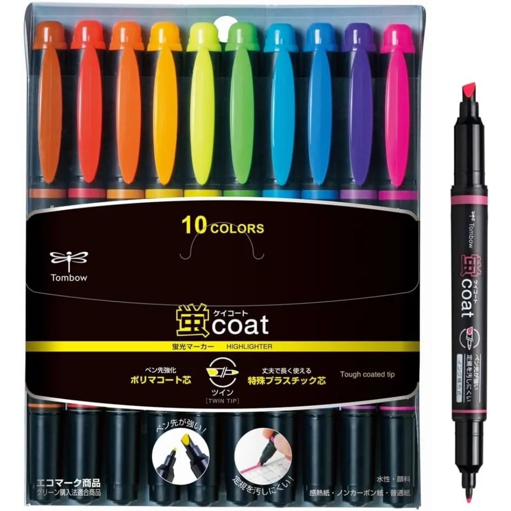 

10 Colors Tombow Kay Coat Double-Sided Highlighter Pen Set Kawaii School Supplies Fluorescent Marker Pens Stationery