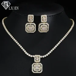 LXOEN Geometric Square Earrings Necklace Shiny Cubic Zirconia Crystal Fashion Jewelry Set for Women New Party Gift