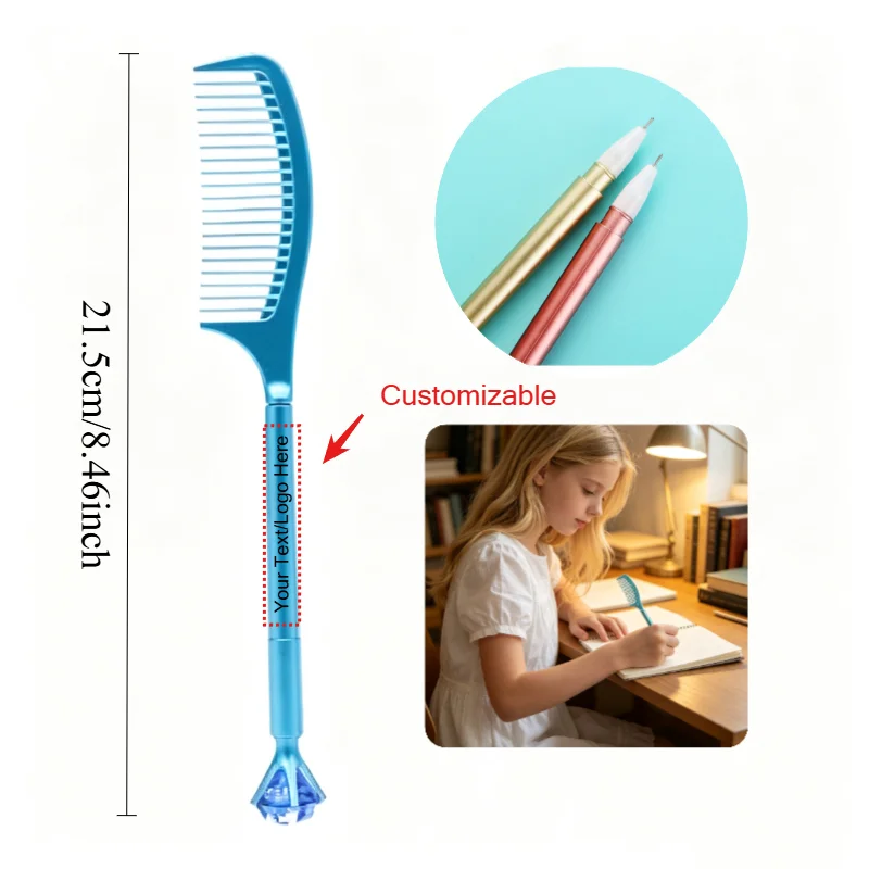 30PCS Bulk Customized Diamond comb-shaped Pens Personalized with Logo for Company Advertising School Supplies Wedding Favors